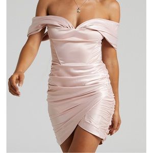 Showpo Light Pink Off The Shoulder Mini Dress